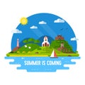 Summer Adventure Flat Design Island Landscape