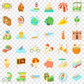 Summer adventure icons set, cartoon style Royalty Free Stock Photo