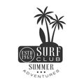 Summer adventure surf club estd 1969 logo template, black and white vector Illustration