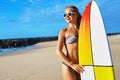 Summer Adventure. Water Sports. Surfing. Healthy Surfer Girl Royalty Free Stock Photo