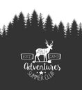 Summer Adventures Club Label Template, Retro Monochrome Travel Badge with Hand Lettering Vector Illustration