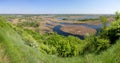 Summer aerial view on delta Vorskla river