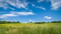 summer agricultural landscape. a hilly field under a blue cloudy sky