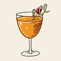Summer alcohol coktail. Cartoon flat vector illustration. Isolated on soft yellow background.
