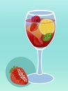 Summer alcoholic drink cold with berries. Realistic drawing. Raster