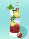 Summer alcoholic drink cold with berries. Realistic drawing. Vector