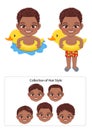 Summer American African boy in duck Inflatable ring vector