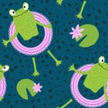 Summer animals seamless frogs and swimming ring pattern for wrapping paper and fabrics and linens and kids