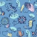 Summer animals tropical seamless pattern. Hand drawn african . Beach vacation background