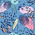 Summer animals tropical seamless pattern. Hand drawn african print . Beach vacation background design