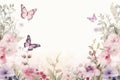 Watercolor floral spring white flower beauty background plant card summer nature design butterfly background Royalty Free Stock Photo