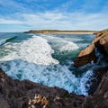 Summer Atlantic ocean coast landscape and Amoreira beach Aljezur, Algarve, Portugal Royalty Free Stock Photo