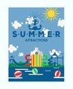 Summer attractions water park poster, vector illustration. Invitation to aqua park, outdoor summer activity for family Royalty Free Stock Photo