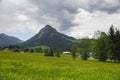 Summer austrian landscape with green meadows and impressive mountains, view from small alpine village Tauplitz, Styria region, Royalty Free Stock Photo