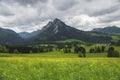 Summer austrian landscape with green meadows and impressive mountains, view from small alpine village Tauplitz, Styria region, Royalty Free Stock Photo