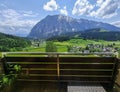 Summer austrian landscape with Grimming mountain 2.351 m an isolated peak in the Dachstein Mountains, view from small alpine Royalty Free Stock Photo