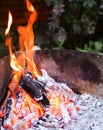 Flaming grill with open fire, ready for product placement. Royalty Free Stock Photo