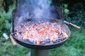 Flaming grill with open fire, ready for product placement. Royalty Free Stock Photo