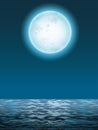 Vector Seascape With The Full Moon And Its Reflection On The Waves.