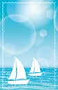 Vector Seascape Background Illustration With Blue Sky And Yachts Sailing In The Sea. Royalty Free Stock Photo