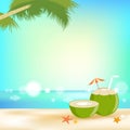 Summer background banner and frame with young coconut juice and