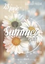 Summer background with chamomile and delicate blurred shining background. Summer party poster concept. Template for Royalty Free Stock Photo