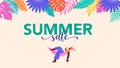 Summer background. Colorful, modern style banner. Summer fun, summer beach concept design with woman on hummock