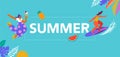 Summer background. Colorful, modern style banner. Summer fun, summer beach concept design with woman on hummock