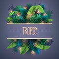 Summer background with electric modern lamps and tropic leaves. Nature concept.