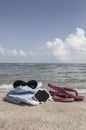 Summer background with flipflops and sunglasses Royalty Free Stock Photo