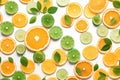 Summer background from fresh citrus fruits, lime slices, orange and mint. Generative AI Royalty Free Stock Photo