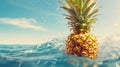 Fresh summer pineapple on the beach. Ai generative Royalty Free Stock Photo