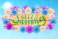 Summer background with handdrawing inscription hello summer