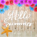 Summer background with handdrawing inscription hello summer