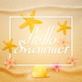 Summer background with handdrawing inscription hello summer