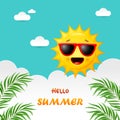 Summer background with happy sun cartoon. flat design Royalty Free Stock Photo