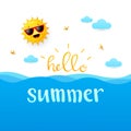 Summer background with happy sun cartoon. flat design