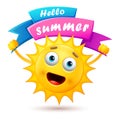 Summer background with happy sun cartoon. flat design Royalty Free Stock Photo