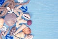 summer background made of seashells and Maritime objects Royalty Free Stock Photo
