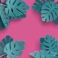 Summer background with paper cut out tropical leaves, exotic floral design for banner, flyer, invitation, poster, web site