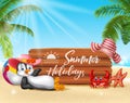 Summer background with penguin relaxing