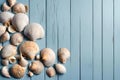 Shells blue wood background. Royalty Free Stock Photo