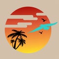 Summer background, sun, palm tree and seagull Royalty Free Stock Photo