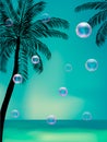 Summer background with transparent bubbles.