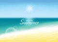 Summer background vector illustration. Blurred beach with enjoy the summer text