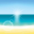 Summer background vector illustration. Blurred summer beach, sun, sky, sea, ocean and sand landscape for background and wallpaper Royalty Free Stock Photo