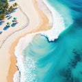 Summer background watercolor sea wave and sand Top bird eye view Royalty Free Stock Photo