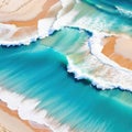 Summer background watercolor sea wave and sand Top bird eye view Royalty Free Stock Photo