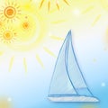 Summer background with yellow suns and blue boat