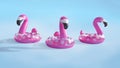 Summer backgrounds. 3d flamingo shape inflatable swimming pool ring for floating.